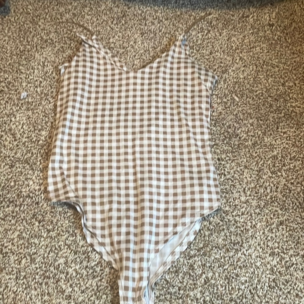 Brown checker body suit